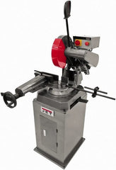 Jet - 11-1/2" Blade Diam, Straight/Miter Chop & Cut-Off Saw - 3 Phase, 3,450 RPM, 5 hp, 230/460 Volts, 4" Capacity in Pipe at 90°, 3-1/2" Capacity in Solids at 45° - Exact Tooling