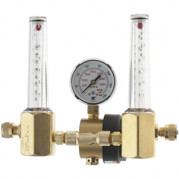 Miller-Smith - 580 CGA Inlet Connection, Female Fitting, 3,000 Max psi, Argon/CO2/Helium Welding Regulator - 5/8-18 RH Internal Thread - Exact Tooling