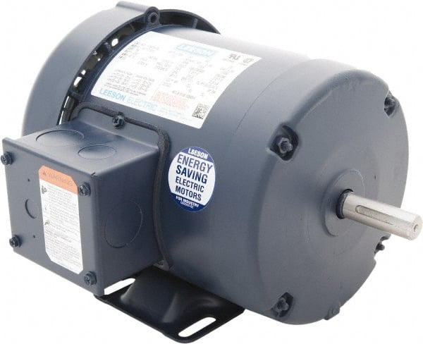 Leeson - 2 Max hp, 3,600 Max RPM, Premium Efficient Electric AC DC Motor - 230/460 V Input, Three Phase, 56 Frame, Rigid Base Mount, TEFC Enclosure - Exact Tooling