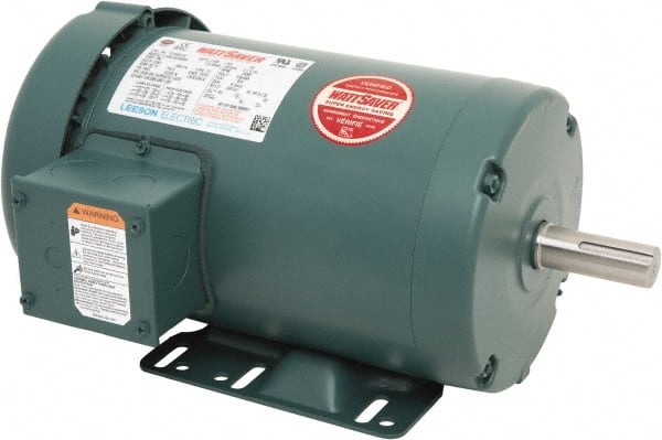 Leeson - 3 Max hp, 3,600 Max RPM, Premium Efficient Electric AC DC Motor - 230/460 V Input, Three Phase, 145T Frame, Rigid Base Mount, TEFC Enclosure - Exact Tooling