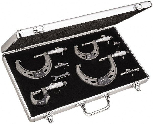 Starrett - Mechanical Outside Micrometer Sets Minimum Measurement (Inch): 0 Maximum Measurement (Inch): 4 - Exact Tooling
