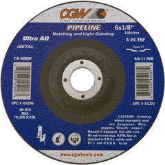 Camel Grinding Wheels - 24 Grit, 6" Wheel Diam, 1/8" Wheel Thickness, Type 27 Depressed Center Wheel - Coarse Grade, Aluminum Oxide, Resinoid Bond, 10,200 Max RPM - Exact Tooling