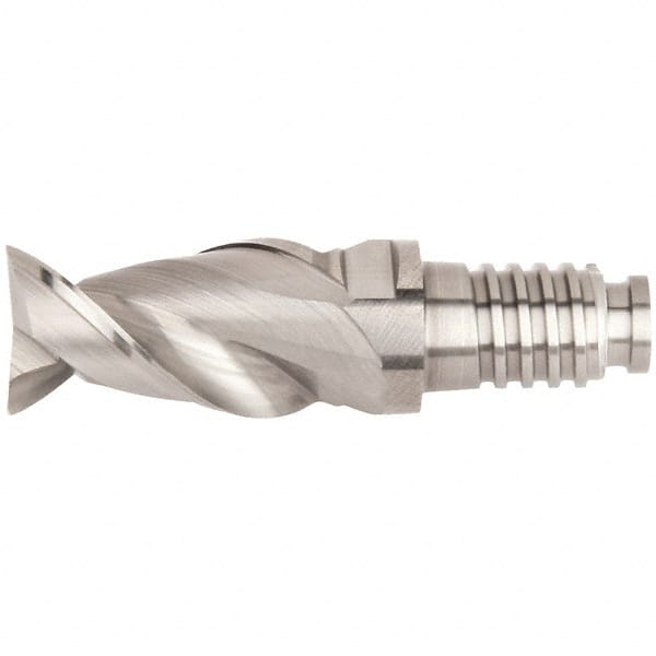 Kennametal - 5/8" Mill Diam, 15/16" LOC, 55.7mm OAL, 2 Flute Square End Mill Head - Duo-Lock 16 Connection, Solid Carbide, Uncoated, Right Hand Flute, Spiral Flute, Centercutting, 45° Helix, Series ABDF - Exact Tooling