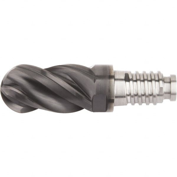 Kennametal - 0.3937" Mill Diam, 15mm LOC, Solid Carbide Ball End Mill Head - Spiral Flute, Right Hand Cut, 39° Helix, 4 Flutes, AlTiN Finish - Exact Tooling