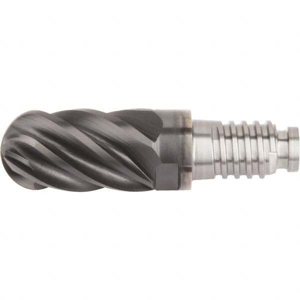Kennametal - 0.4724" Mill Diam, 18mm LOC, Solid Carbide Ball End Mill Head - Spiral Flute, Right Hand Cut, 39° Helix, 6 Flutes, AlTiN Finish - Exact Tooling