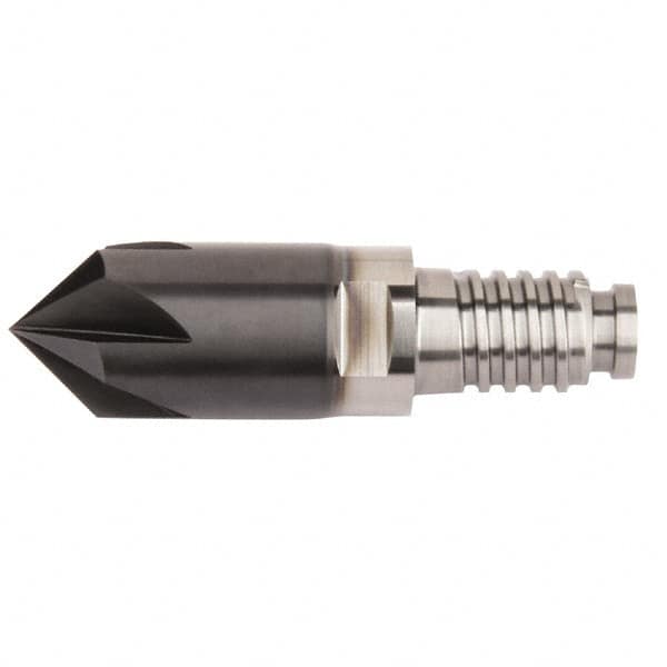 Kennametal - 5/8" Diam, 3.17mm LOC, 6 Flute, 1/8" Corner Chamfer End Mill Head - Solid Carbide, AlTiN Finish, Duo-Lock 16 Connection, Spiral Flute, 0° Helix - Exact Tooling