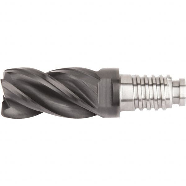 Kennametal - 12mm Diam, 18mm LOC, 4 Flute, 0.5mm Corner Chamfer End Mill Head - Solid Carbide, AlTiN Finish, Duo-Lock 12 Connection, Spiral Flute, 37 & 39° Helix, Centercutting - Exact Tooling