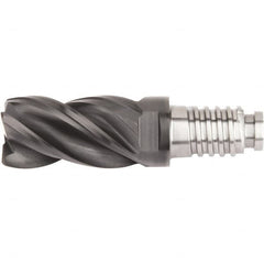 Kennametal - 12mm Diam, 18mm LOC, 4 Flute, 0.5mm Corner Chamfer End Mill Head - Solid Carbide, AlTiN Finish, Duo-Lock 12 Connection, Spiral Flute, 37 & 39° Helix, Centercutting - Exact Tooling