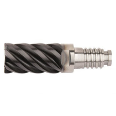 Kennametal - 25mm Diam, 37.5mm LOC, 6 Flute, 0.75mm Corner Radius End Mill Head - Solid Carbide, AlTiN Finish, Duo-Lock 25 Connection, Spiral Flute, 45° Helix, Centercutting - Exact Tooling