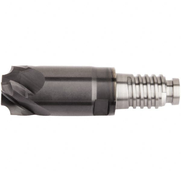Kennametal - 3/8" Diam, 3.05mm LOC, 4 Flute, 3.048mm Corner Radius End Mill Head - Solid Carbide, AlTiN Finish, Duo-Lock 10 Connection, Spiral Flute, 0° Helix - Exact Tooling