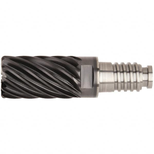 Kennametal - 25mm Diam, 37.5mm LOC, 19 Flute, 4mm Corner Radius End Mill Head - Solid Carbide, AlTiN Finish, Duo-Lock 25 Connection, Spiral Flute, 36° Helix - Exact Tooling