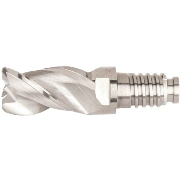 Kennametal - 1/2" Diam, 3/4" LOC, 3 Flute, 0.09" Corner Radius End Mill Head - Solid Carbide, Uncoated, Duo-Lock 12 Connection, Spiral Flute, 38° Helix, Centercutting - Exact Tooling