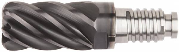Kennametal - 3/8" Diam, 9/16" LOC, 6 Flute, 0.015" Corner Radius End Mill Head - Solid Carbide, AlTiN Finish, Duo-Lock 10 Connection, Spiral Flute, 37 & 39° Helix, Centercutting - Exact Tooling