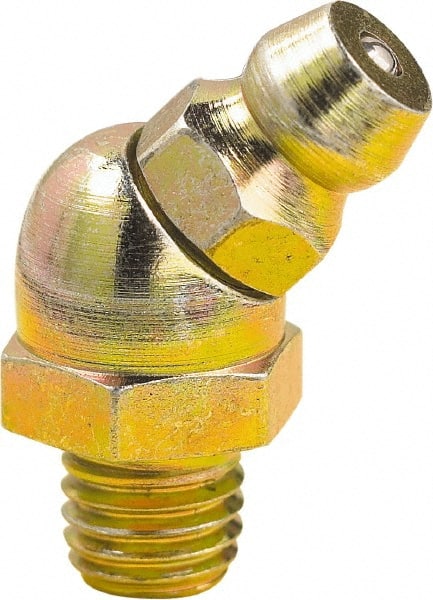lumax - 45° Head Angle, 1/4-28 Taper Steel Taper Thread Grease Fitting - Zinc Plated Finish - Exact Tooling