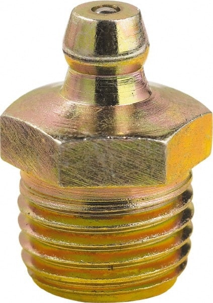lumax - 0° Head Angle, 1/4 PTF Steel Taper Thread Grease Fitting - Zinc Plated Finish - Exact Tooling