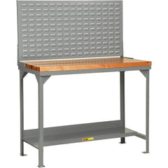 Little Giant - 72 Wide x 30" Deep x 36" High, Butcher Block Workbench - 1-3/4" Butcher Block Top, Fixed Legs, Gray - Exact Tooling