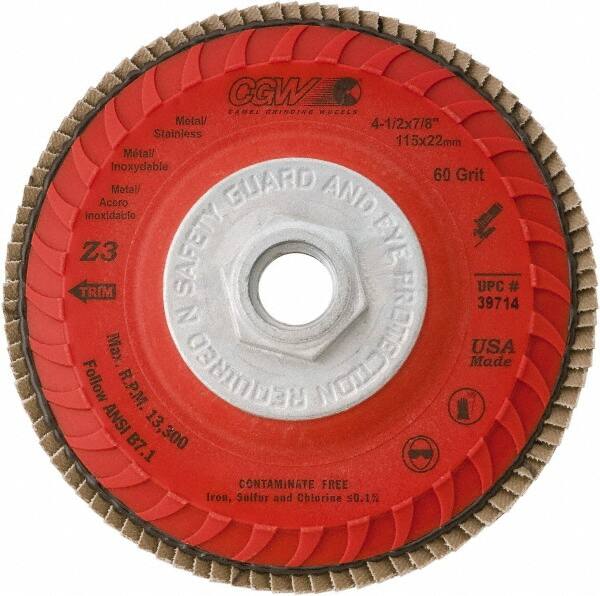Camel Grinding Wheels - 120 Grit, 5" Disc Diam, 5/8-11 Center Hole, Compact Zirconia Alumina Flap Disc - 12,200 Max RPM, Poly Cotton Backing, Arbor Attaching System, Coated - Exact Tooling