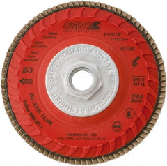 Camel Grinding Wheels - 120 Grit, 4-1/2" Disc Diam, 5/8-11 Center Hole, Compact Zirconia Alumina Flap Disc - 13,300 Max RPM, Poly Cotton Backing, Arbor Attaching System, Coated - Exact Tooling