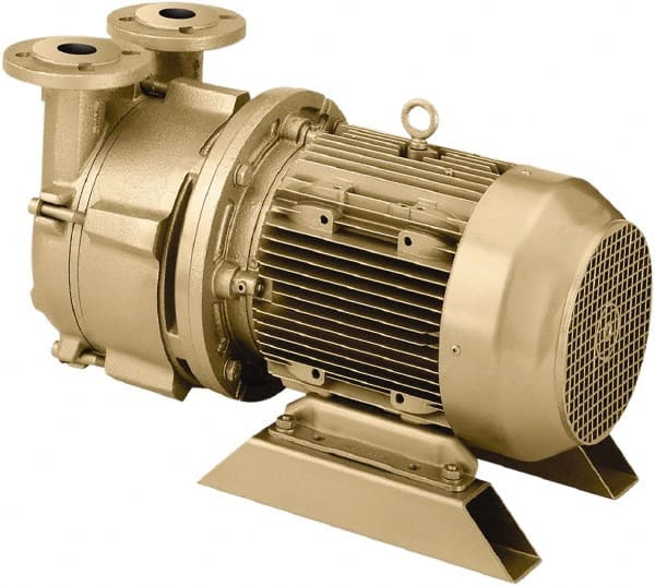 DEKKER Vacuum Technologies - 29 Hg Max, 1-1/2" ANSI 150# RF Flanged Inlet & Discharge, Single Stage Liquid Ring Vaccum Pump - 75 CFM, 5.5 hp, Cast Iron Housing, 316 Stainless Steel Impeller, 1,750 RPM, 230/460 Volts - Exact Tooling