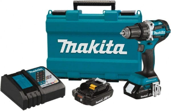 Makita - 18 Volt 1/2" Chuck Pistol Grip Handle Cordless Drill - 0-2000 RPM, Reversible, 2 Lithium-Ion Batteries Included - Exact Tooling