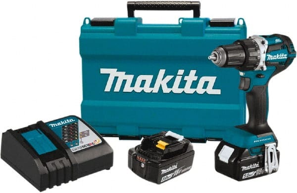 Makita - 18 Volt 1/2" Chuck Pistol Grip Handle Cordless Drill - 0-2000 RPM, Reversible, 2 Lithium-Ion Batteries Included - Exact Tooling