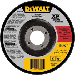 DeWALT - 5" Wheel Diam, 1/4" Wheel Thickness, 7/8" Arbor Hole, Type 27 Depressed Center Wheel - Medium Grade, Ceramic, 12,200 Max RPM - Exact Tooling