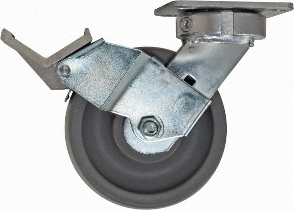 Caster Connection - 6" Diam x 2" Wide x 7-1/2" OAH Top Plate Mount Swivel Caster with Brake - Nylon, 1,500 Lb Capacity, Sealed Precision Ball Bearing, 4 x 4-1/2" Plate - Exact Tooling