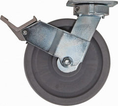 Caster Connection - 8" Diam x 2" Wide x 9-1/2" OAH Top Plate Mount Swivel Caster with Brake - Nylon, 2,000 Lb Capacity, Sealed Precision Ball Bearing, 4 x 4-1/2" Plate - Exact Tooling