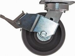 Caster Connection - 6" Diam x 2" Wide x 7-1/2" OAH Top Plate Mount Swivel Caster with Brake - Nylon, 1,500 Lb Capacity, Sealed Precision Ball Bearing, 4 x 4-1/2" Plate - Exact Tooling
