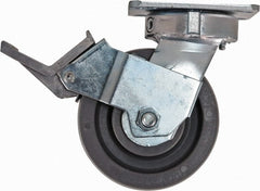 Caster Connection - 5" Diam x 2" Wide x 6-1/2" OAH Top Plate Mount Swivel Caster with Brake - Nylon, 1,250 Lb Capacity, Sealed Precision Ball Bearing, 4 x 4-1/2" Plate - Exact Tooling