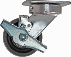 Caster Connection - 4" Diam x 2" Wide x 5-5/8" OAH Top Plate Mount Swivel Caster with Brake - Nylon, 1,000 Lb Capacity, Sealed Precision Ball Bearing, 4 x 4-1/2" Plate - Exact Tooling
