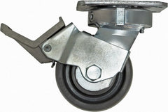 Caster Connection - 4" Diam x 2" Wide x 5-5/8" OAH Top Plate Mount Swivel Caster with Brake - Nylon, 1,000 Lb Capacity, Sealed Precision Ball Bearing, 4 x 4-1/2" Plate - Exact Tooling