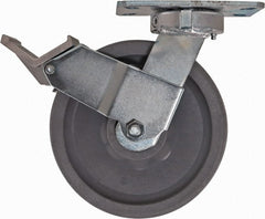 Caster Connection - 8" Diam x 2" Wide x 9-1/2" OAH Top Plate Mount Swivel Caster with Brake - Nylon, 2,000 Lb Capacity, Sealed Precision Ball Bearing, 4-1/2 x 6-1/4" Plate - Exact Tooling
