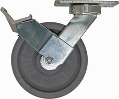 Caster Connection - 8" Diam x 2" Wide x 10-1/8" OAH Top Plate Mount Swivel Caster with Brake - Nylon, 2,000 Lb Capacity, Sealed Precision Ball Bearing, 4-1/2 x 6-1/4" Plate - Exact Tooling
