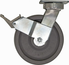 Caster Connection - 8" Diam x 2" Wide x 10-1/8" OAH Top Plate Mount Swivel Caster with Brake - Nylon, 2,000 Lb Capacity, Sealed Precision Ball Bearing, 4 x 4-1/2" Plate - Exact Tooling