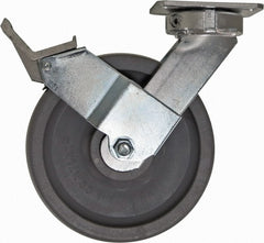 Caster Connection - 8" Diam x 2" Wide x 10-1/8" OAH Top Plate Mount Swivel Caster with Brake - Nylon, 2,000 Lb Capacity, Sealed Precision Ball Bearing, 4 x 4-1/2" Plate - Exact Tooling