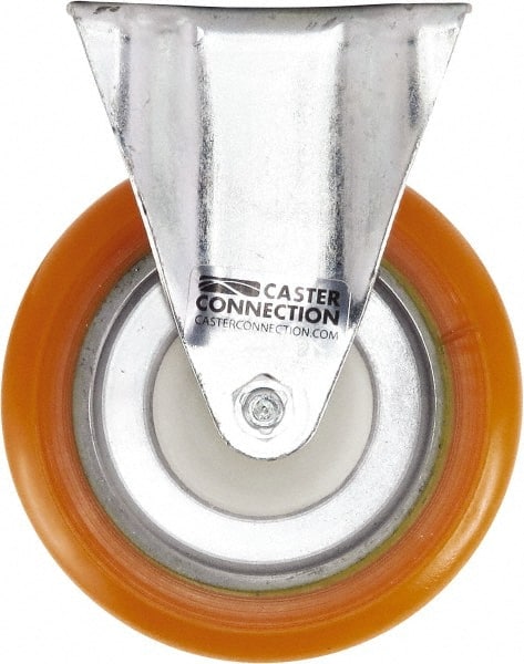 Caster Connection - 5" Diam x 1-1/4" Wide x 6-1/4" OAH Top Plate Mount Rigid Caster - Polyurethane, 450 Lb Capacity, Sealed Precision Ball Bearing, 2-3/8 x 3-5/8" Plate - Exact Tooling
