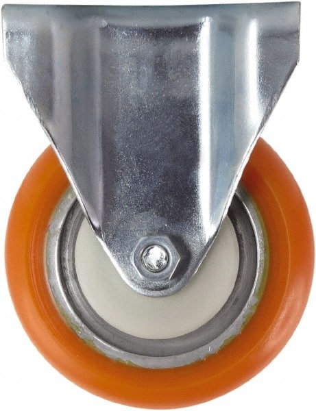 Caster Connection - 4" Diam x 1-1/4" Wide x 5-1/8" OAH Top Plate Mount Rigid Caster - Polyurethane, 400 Lb Capacity, Sealed Precision Ball Bearing, 2-3/8 x 3-5/8" Plate - Exact Tooling