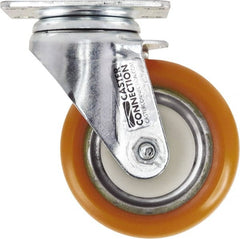 Caster Connection - 4" Diam x 1-1/4" Wide x 5-1/8" OAH Top Plate Mount Swivel Caster - Polyurethane, 400 Lb Capacity, Sealed Precision Ball Bearing, 2-3/8 x 3-5/8" Plate - Exact Tooling