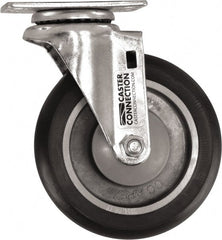 Caster Connection - 5" Diam x 1-1/4" Wide x 6-1/4" OAH Top Plate Mount Swivel Caster - Polyurethane, 450 Lb Capacity, Sealed Precision Ball Bearing, 2-3/8 x 3-5/8" Plate - Exact Tooling