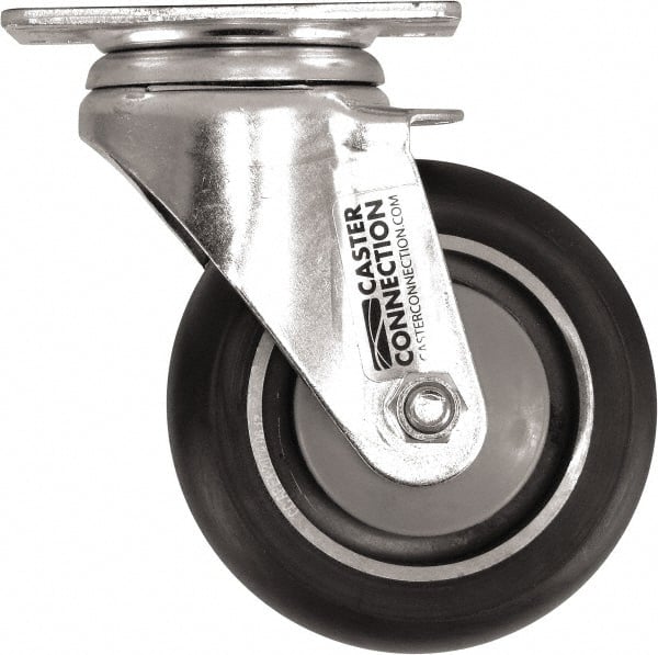 Caster Connection - 4" Diam x 1-1/4" Wide x 5-1/8" OAH Top Plate Mount Swivel Caster - Polyurethane, 400 Lb Capacity, Sealed Precision Ball Bearing, 2-3/8 x 3-5/8" Plate - Exact Tooling