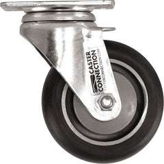Caster Connection - 4" Diam x 1-1/4" Wide x 5-1/8" OAH Top Plate Mount Swivel Caster - Polyurethane, 400 Lb Capacity, Sealed Precision Ball Bearing, 2-3/8 x 3-5/8" Plate - Exact Tooling