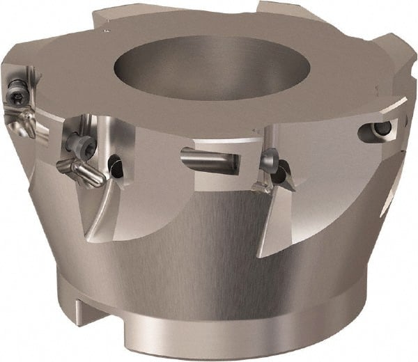 Seco - 7 Inserts, 84mm Cut Diam, 27mm Arbor Diam, 11mm Max Depth of Cut, Indexable Square-Shoulder Face Mill - 90° Lead Angle, 50mm High, XO.X 12.. Insert Compatibility, Through Coolant, Series R220.69 - Exact Tooling