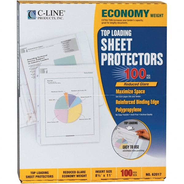 C-LINE - 100 Piece Clear Sheet Protectors-Ring Binder - 11" High x 8-1/2" Wide - Exact Tooling