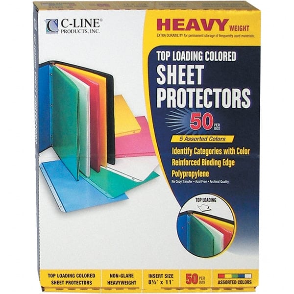 C-LINE - 50 Piece Assorted Colors Sheet Protectors-Ring Binder - 11" High x 8-1/2" Wide - Exact Tooling