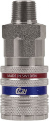 CEJN - Male NPT Industrial Pneumatic Hose Safety Coupler - Steel/Brass, 1/2" Body Diam, 1/2" Hose ID - Exact Tooling