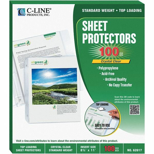 C-LINE - 100 Piece Clear Sheet Protectors-Ring Binder - 11" High x 8-1/2" Wide - Exact Tooling