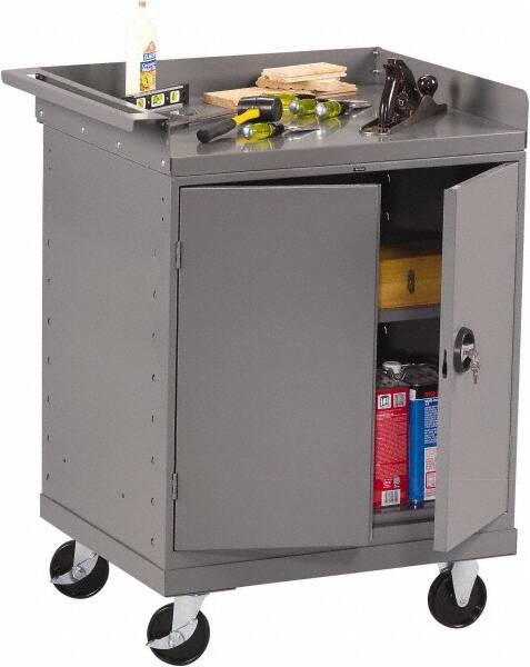 Tennsco - 1,000 Lb Capacity, 1 Shelf, 2 Door Mobile Bench - 33" Wide x 25" Deep x 43" High, Steel - Exact Tooling