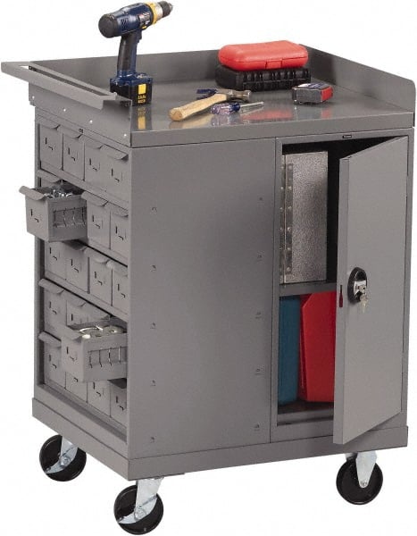 Tennsco - 1,000 Lb Capacity, 1 Shelf, 1 Door Mobile Bench - 33" Wide x 25" Deep x 43" High, Steel - Exact Tooling