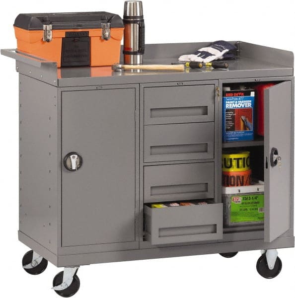 Tennsco - 1,000 Lb Capacity, 1 Shelf, 4 Drawer, 2 Door Mobile Bench - 45" Wide x 25" Deep x 43" High, Steel - Exact Tooling
